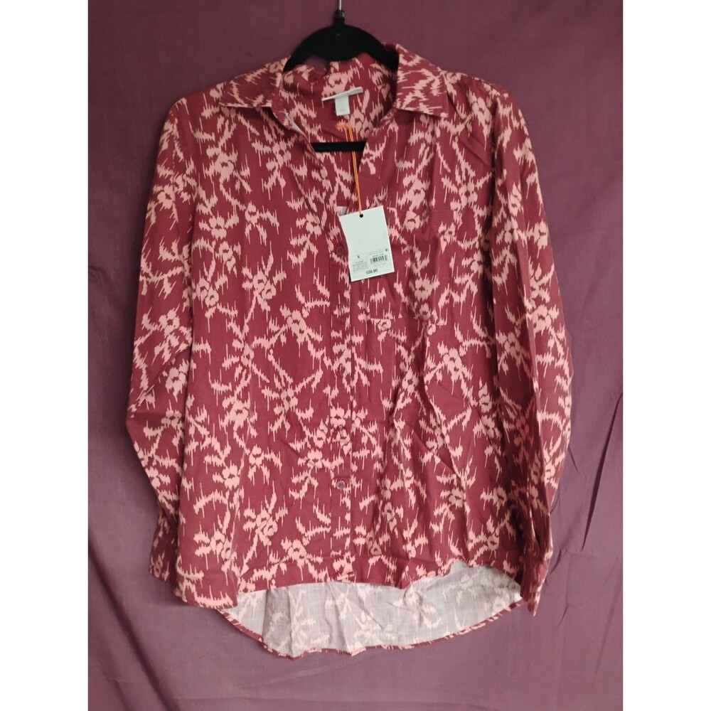 Knox Rose Womens Long Sleeve Lyocell Small Collared Deep Hibiscus Button Shirt
